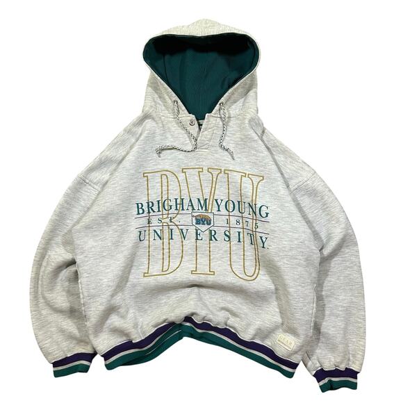 Vintage 90s BYU Birmingham University Graphic Boxy Hoodie Sweatshirt - Picture 1 of 6